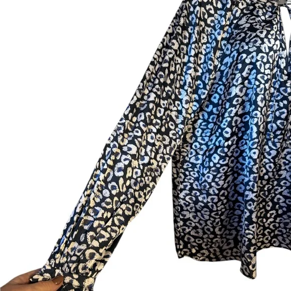 NWT  Sofia by Sofia Vergara NAVY LEOPARD PRINT BLOUSE XLARGE    #J - Picture 4 of 9